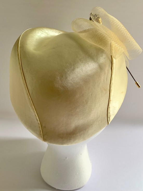 Bollman 100% Wool Doeskin Satin Tilt Hat Ivory w/ Horsehair Bow Vintage main image 5